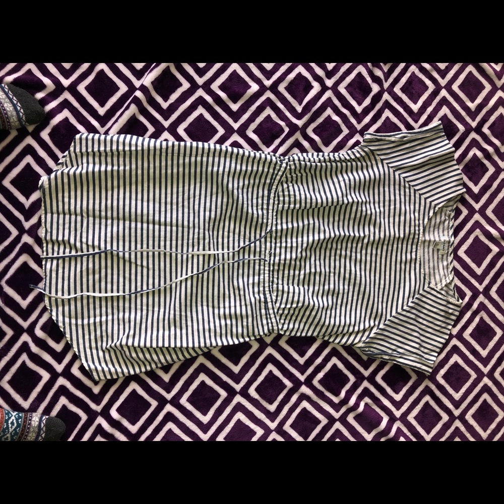 navy blue and white striped dress